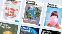 Collage of creating chemistry magazine covers. Collage of creating chemistry magazine covers.