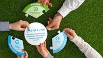 Multiple hands assembling puzzle pieces around a central foundation logo; the pieces represent funding, counseling, and supporting on a green grass background. Multiple hands assembling puzzle pieces around a central foundation logo; the pieces represent funding, counseling, and supporting on a green grass background.