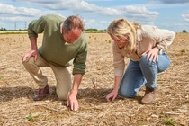 William Pitts, farmer, and Alice Johnston, Sustainability Manager for BASF Agricultural Solutions in the UK, examine the soil quality of the Fortress field at The Grange Farm in Northamptonshire William Pitts, farmer, and Alice Johnston, Sustainability Manager for BASF Agricultural Solutions in the UK, examine the soil quality of the Fortress field at The Grange Farm in Northamptonshire