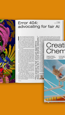 Image shows the Creating Chemistry magazine with a look inside the issue. Image shows the Creating Chemistry magazine with a look inside the issue.