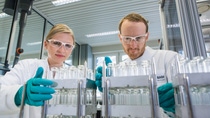 Two employees working for research and development in a BASF Ludwigshafen lab environment Two employees working for research and development in a BASF Ludwigshafen lab environment
