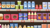 Supermarket, shelves with products and drinks. Vector Supermarket, shelves with products and drinks. Vector