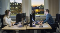 Two people with expertise in business sciences in an BASF Ludwigshafen office Two people with expertise in business sciences in an BASF Ludwigshafen office