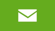 A white mail symbol on a green background. A white mail symbol on a green background.