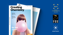 Cover of the Creating Chemistry magazine lies on a colored background Cover of the Creating Chemistry magazine lies on a colored background