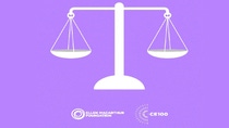 Balance scale in white with purple background logo for Ellen MacArthur Foundation Balance scale in white with purple background logo for Ellen MacArthur Foundation