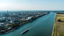 Aerial view of the BASF Group headquarters in Ludwigsburg on the waterfront. Aerial view of the BASF Group headquarters in Ludwigsburg on the waterfront.