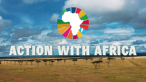 Weitläufige afrikanische Landschaft mit Bäumen und Himmel; im Vordergrund der Schriftzug „ACTION WITH AFRICA“ und ein farbiges Symbol der UN‑Nachhaltigkeitsziele. Weitläufige afrikanische Landschaft mit Bäumen und Himmel; im Vordergrund der Schriftzug „ACTION WITH AFRICA“ und ein farbiges Symbol der UN‑Nachhaltigkeitsziele.