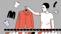 Illustration: Person sorts out their clothes Illustration: Person sorts out their clothes