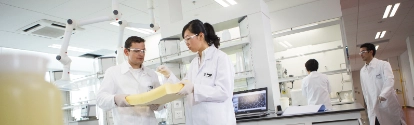 Daniel Freidank (left) and Wei Leng (right), lab managers, check the quality of viscoelastic polyurethane foam. The density of a foam product depends on the type and amount of blowing agent, and the flexibility or rigidity on the structure of polyols and isocyanates involved.
Print free of charge. Copyright by BASF