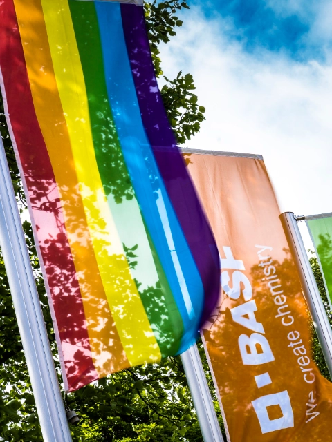 Im Juni wird die Welt ein Stück bunter; der Pride Month steht ganz im Zeichen von Vielfalt und Einbeziehung. Auch BASF bekennt Farbe und hisst am Standort Ludwigshafen die Regenbogenflagge.