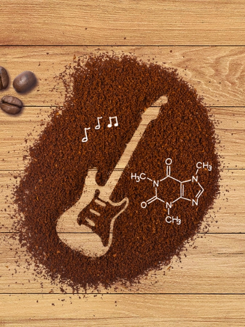 Die Form einer elektrischen Gitarre wurde in Kaffeesatz gezeichnet