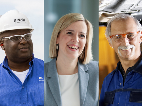 A group of BASF employees from different cultures, generations, and professional backgrounds is shown in a collage. A group of BASF employees from different cultures, generations, and professional backgrounds is shown in a collage.
