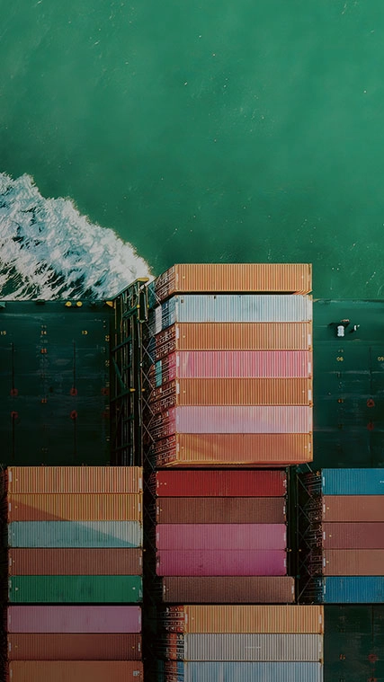 Birds-eye-view of a containership.