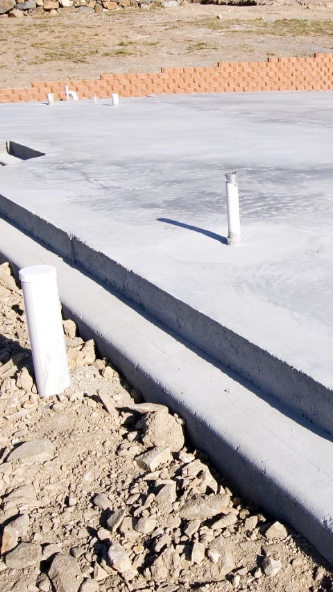 Picture of a concrete slab for a house.  Taken during the early morning.