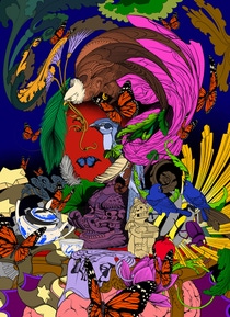 Illustration of a woman from the perspective of artificial intelligence, featuring elements of nature and culture Illustration of a woman from the perspective of artificial intelligence, featuring elements of nature and culture